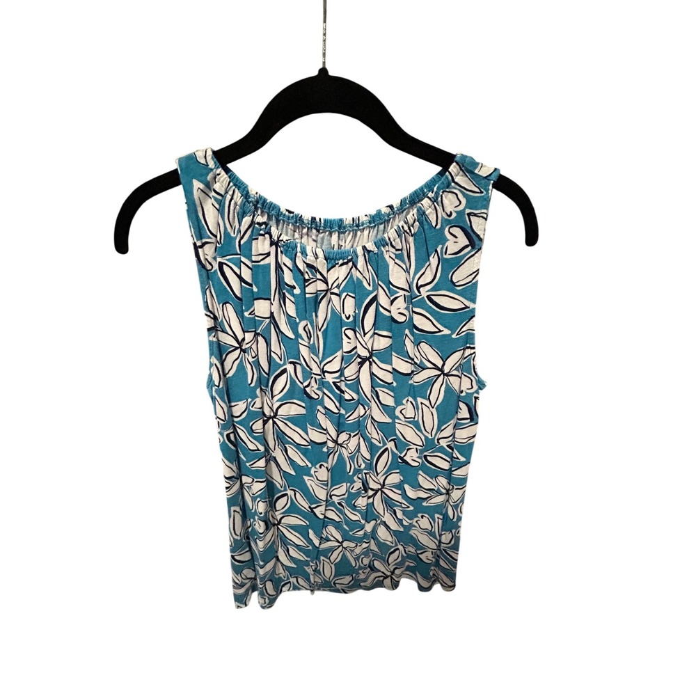 Loft Outlet Womens Medium Blue White Floral Rayon Sleeveless Shell Blouse Top